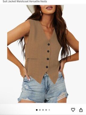 Tailored V-Neck Button Front Vest in Camel Brown